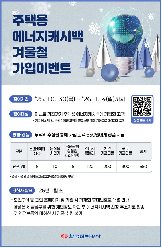 에너지캐시백 가입 이벤트 포스터. 사진=한국전력