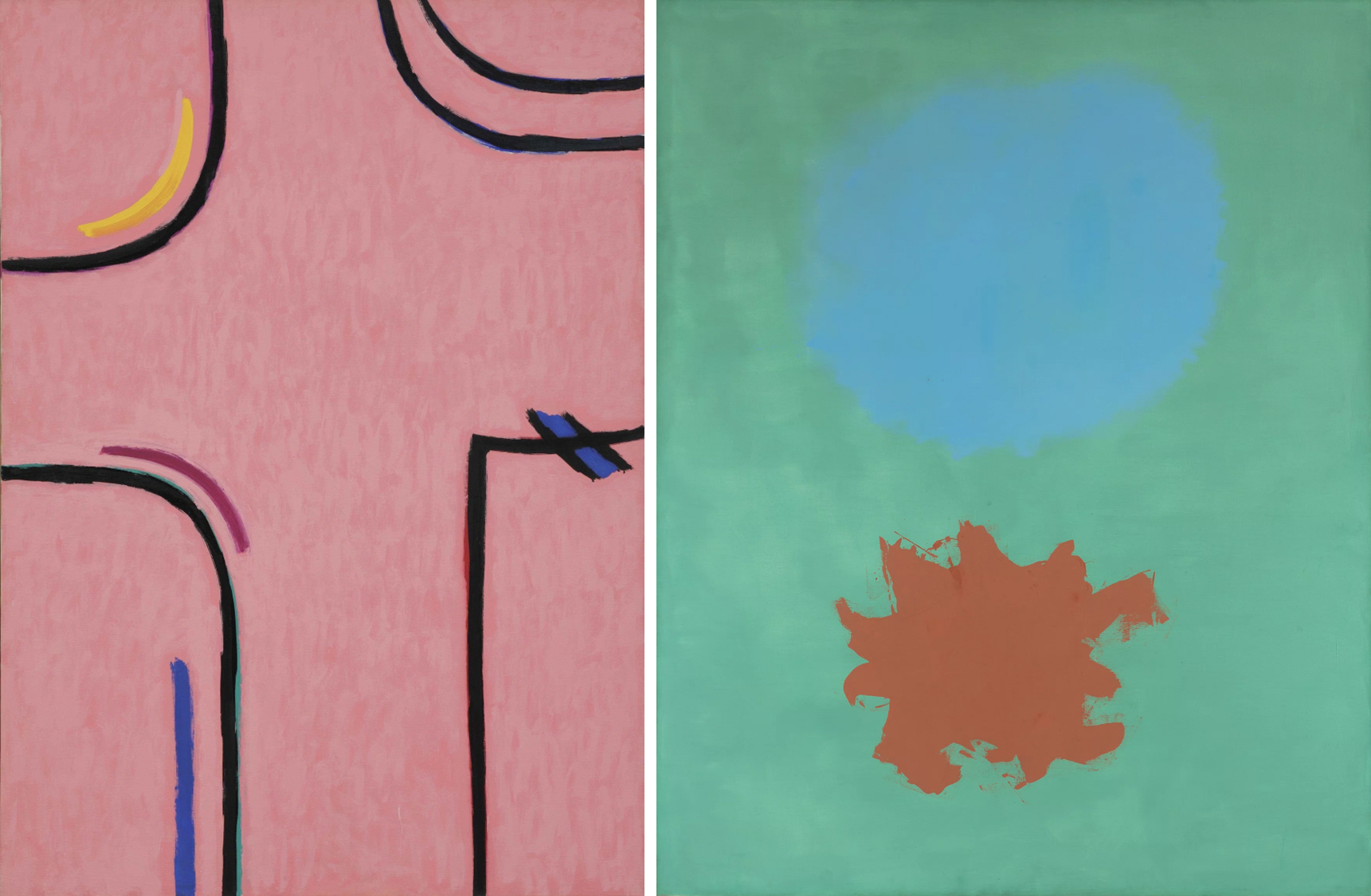 (왼쪽부터) 김환기, ‘Untitled’, 1967. 고틀리브, ‘Expanding’,1962. 사진제공= 페이스갤러리, 아돌프 & 에스더 고틀리브 재단