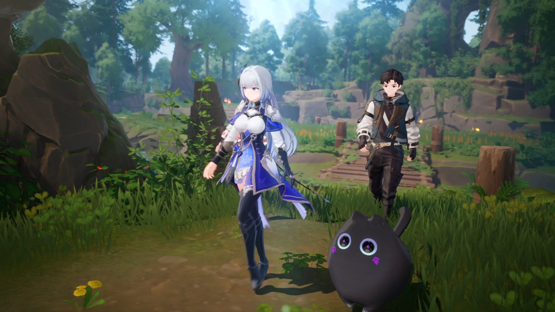 3_[이미지] 마스코트 ‘야옹이’이가 등장인물들과 함께 모험하는 모습. 사진=인게임 갈무리