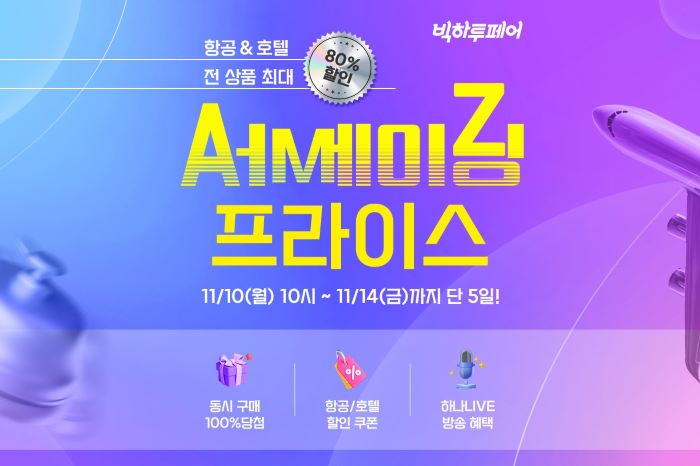 하나투어가 오는 14일까지 ‘어메이징 프라이스’ 프로모션을 열고 항공, 호텔 상품을 최대 80% 할인 판매한다. 사진=하나투어