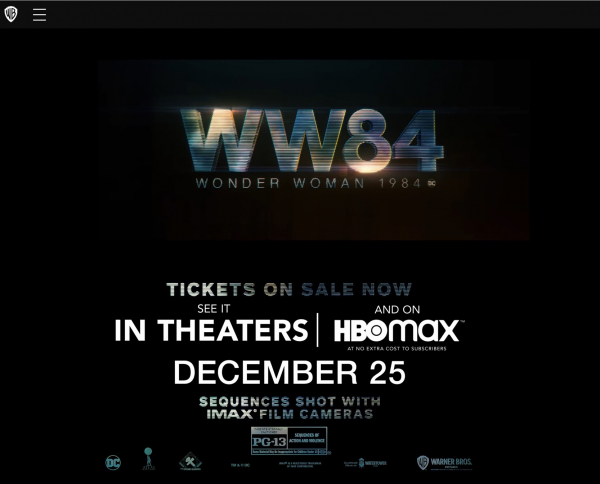 2020년 12월  23일 극장 개봉, 25일 HBO MAX를 통해 공개되는 워너브라더스의 영화 '원더우먼 1984'. 출처= 워너브라더스