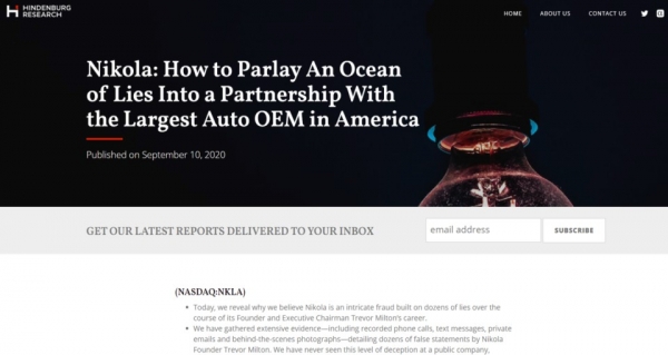 니콜라를 고발한 힌덴부르 리서치. 출처=갈무리