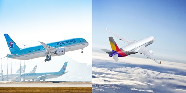 대한항공 항공기(왼쪽), 아시아나항공 항공기(오른쪽). 출처=각 사