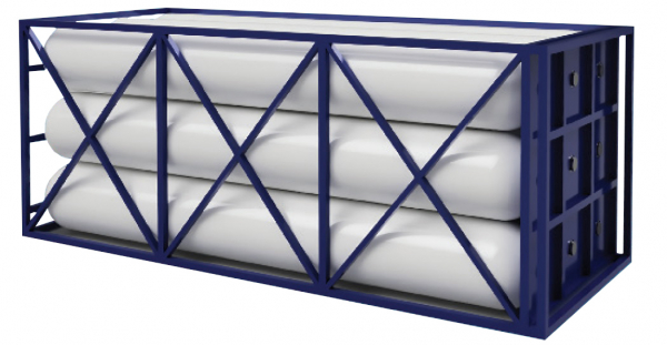수소 운송용 트레일러에 적재되는 시마론 넵튠 타입 4 탱크. 출처=한화솔루션