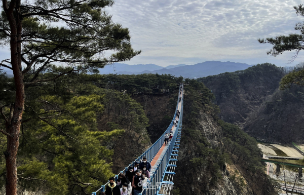 원주의 대표 관광 명소인 간현관광지에 위치한 원주 소금산 출렁다리 사진=박재성 기자