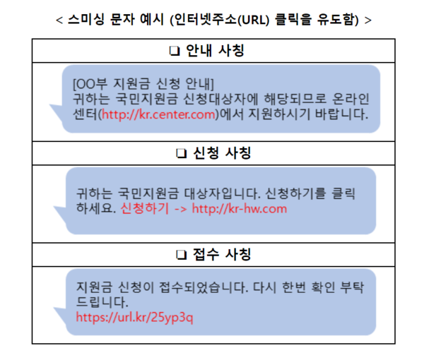 스미싱 문자 예시. 출처=과기정통부