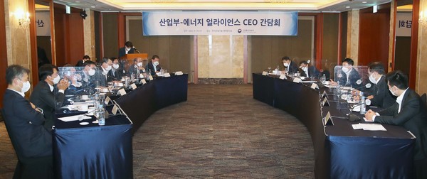 박기영 산업통상자원부 차관은 29일 서울 소공동 롯데호텔에서 에너지 얼라이언스 참여 기업 대표들과 탄소중립 간담회를 개최했다. 출처=산업통상자원부