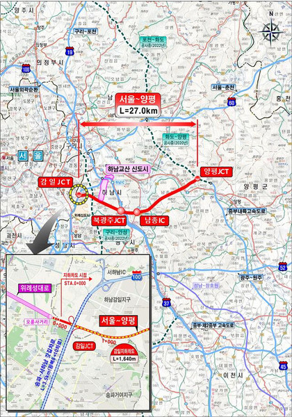 서울∼양평 고속국도 노선 계획도. 자료=양평군