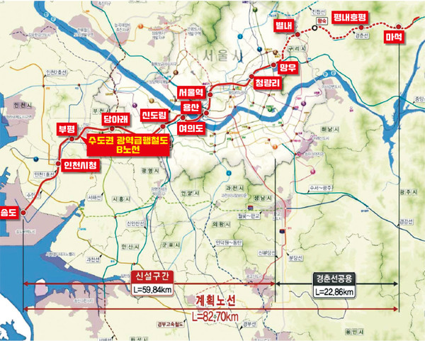 GTX-B노선 노선도. 자료=국토부