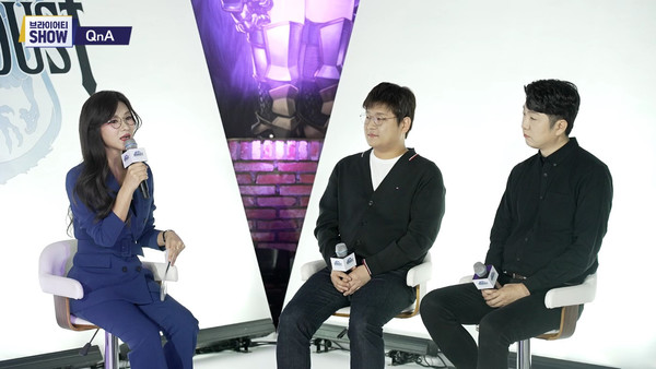 (왼쪽부터) 김수현 아나운서, 이진욱 브라운더스트 개발 PD, 김종호 브라운더스트 사업실장. 출처=네오위즈