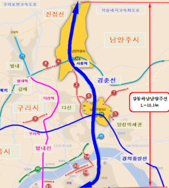 강동하남남양주선 노선도.출처=국토부.