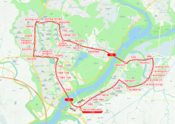 B5 운행노선 지도.출처=세종도시교통공사.