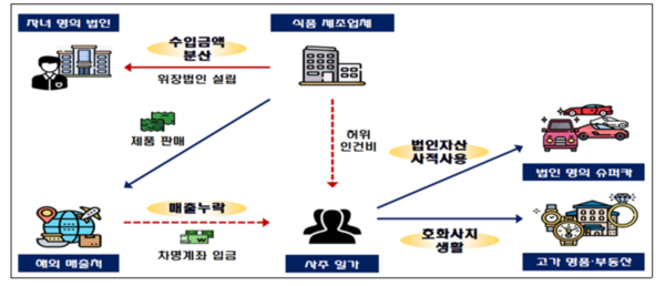 사주 자녀가 법인명의 슈퍼카 10여대를 사적사용하다 적발된 한 식품 제조업체 사례.출처=국세청.