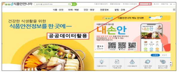 식품안전나라 공공데이터 활용위치.출처=식약처.