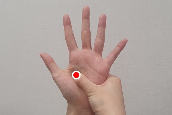 위장 기능 회복을 돕는 노궁혈 지압. 출처=자생한방병원