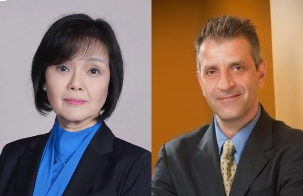 샐리 최 SK바이오사이언스 임상, 인허가, 메디컬 분야 총괄 허가임상본부장(왼)과 해리 클리엔쏘스 SK바이오사이언스 USA 백신 R&D 전략 및 대외 혁신 담당 부사장(오). 출처=SK바이오사이언스