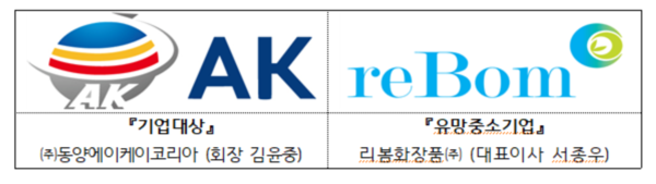 동양에이케이코리아와 리봄화장품 회사로고.출처=세종상의