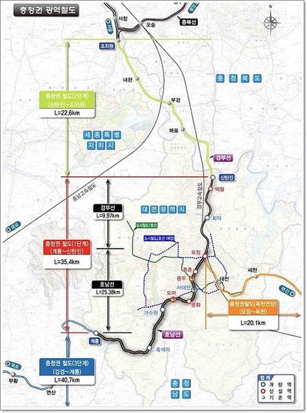 충청권 광역철도 1단계 노선도  출처=대전시