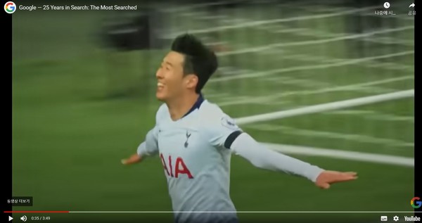 구글 25년 가장 많이 검색된 스포츠 '축구' 부문 영상의 손흥민. 유튜브 캡처