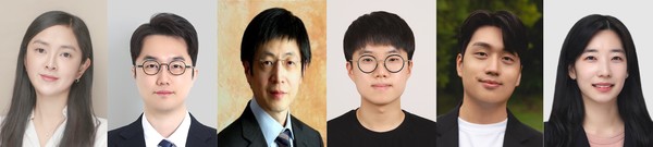 (왼쪽부터) 이현지 교수(고려대학교 의과대학), 이성현 교수(성균관대학교 의학과 및 메타바이오헬스학과), 김진수 교수(싱가포르국립대, 엣진 CTO), 홍성호 연구원(고려대학교 의과대학), 조성익 박사(연세대학교 의과대학), 임가영 박사(한국과학기술연구원/KIST 뇌과학연구소). 사진=고려대학교 의료원