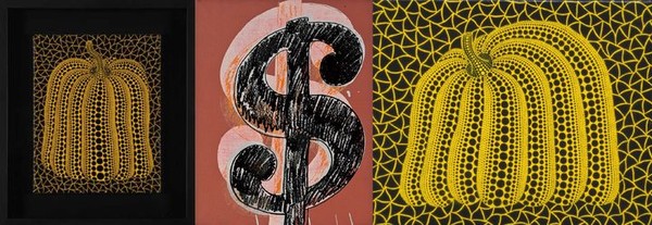 최근 투자계약증권 승인을 받은 작품들. 왼쪽부터 쿠사마 야요이 '호박(2001), 앤디워홀 '달러사인', 쿠사마 야요이 '호박'(2002).