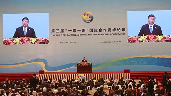 중국 베이징 인민대회당에서 시진핑 중국 국가 주석과 블라디미르 푸틴 러시아 대통령 등이 참석한 가운데 일대일로 국제협력 정상포럼이 열리고 있다. 사진=연합뉴스