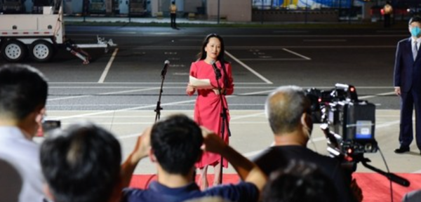 멍완저우 화웨이 현 회장이 캐나다 억류 후 성명서를 낭독하고 있다. 사진=연합뉴스