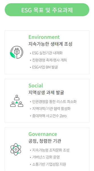 강원정보문화산업진흥원의 ESG 목표 및 주요과제 (사진: 홈페이지)