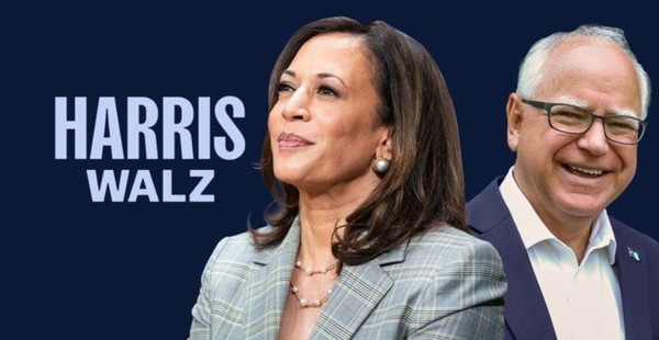 미국 민주당 대선 후보인 카멀라 해리스 부통령이 6일(현지시각) 러닝메이트로 팀 월즈 미네소타 주지사(사진 오른쪽)를 지명한다고 밝혔다. 사진=해리스 부통령 X.