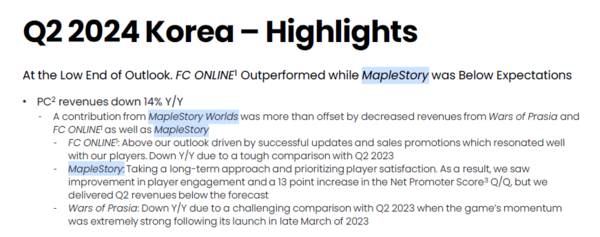 사진=넥슨재팬 2024년 2분기 실적발표 자료 일부 캡처