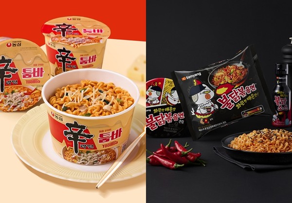 농심 신라면 툼바(왼쪽)와 삼양식품 불닭볶음면. 사진=각 사