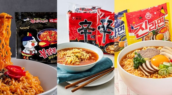 (왼쪽부터) 삼양식품 불닭볶음면, 농심 신라면, 오뚜기 진라면. 사진=각 사