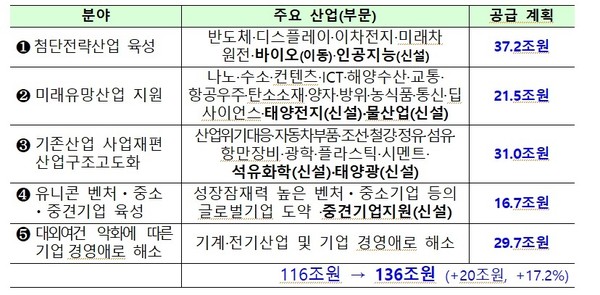 5대 중점전략분야 정책자금 공급계획. 자료 = 금융위원회.