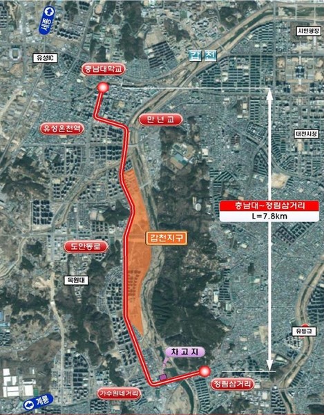 무궤도차량시스템 노선도. 출처=대전시