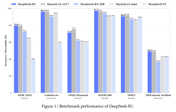 딥시크 R-1고 다른 AI 모델 비교. 사진=딥시크