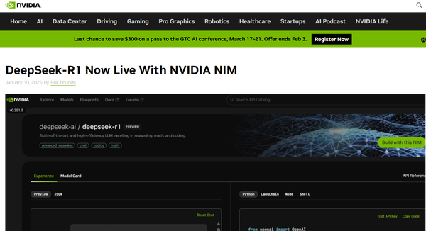 엔비디아 NIM 마이크로서비스가 딥시크를 지원한다. 사진=갈무리