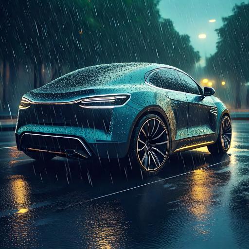 빗길을 달리는 전기차를 인공지능(AI)로 구현한 모습. 제작=어도비 파이어플라이