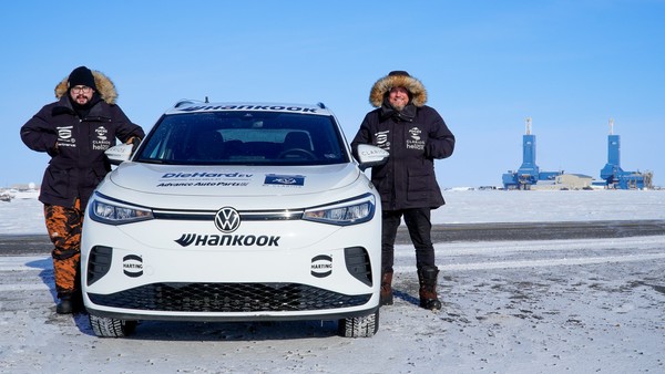 한국타이어앤테크놀로지의 전기차 전용 타이어 아이온(iON)을 장착한 폭스바겐 전기차 ID.4가 미국을 횡단하고 있다. 출처=한국타이어앤테크놀로지