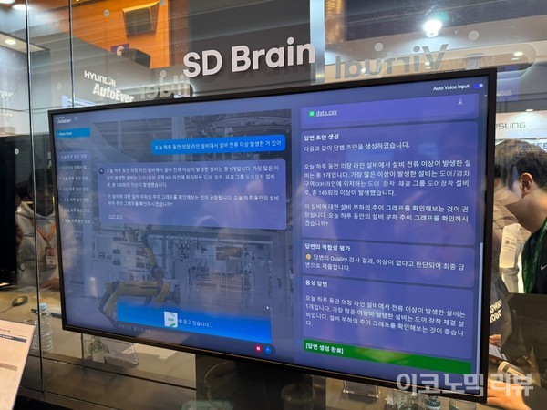 질문에 답변 중인 현대오토에버 SD 브레인. 사진=양정민 이코노믹리뷰 기자