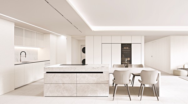 LX하우시스의 바이오 무광택 표면 가구용 필름과 보드가 적용된 주방 공간