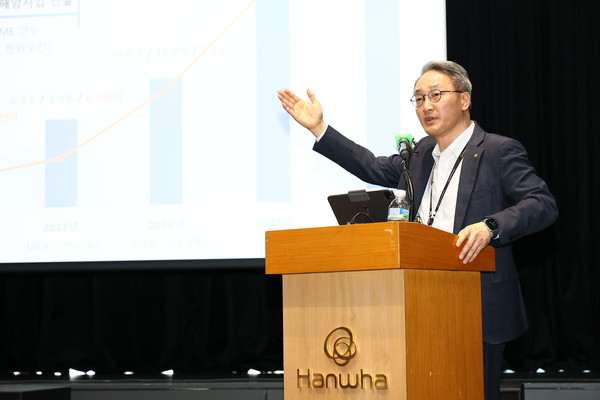 안병철 한화에어로스페이스 사장이 미래 비전에 대해 말하고 있다. 사진=연합뉴스