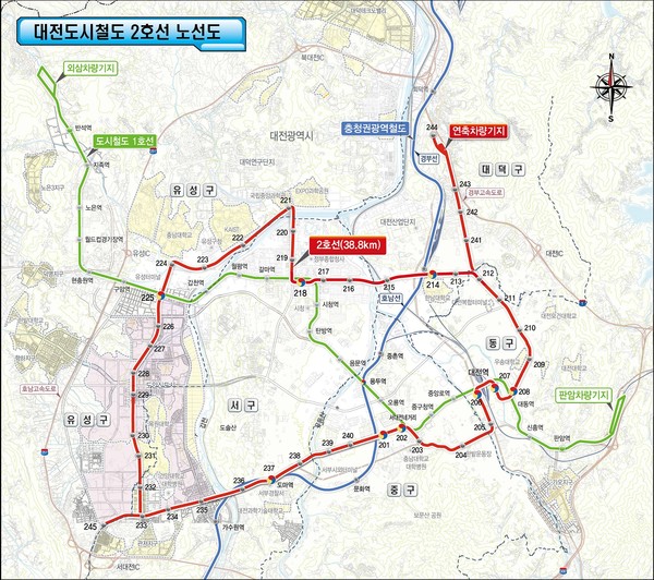 대전도시철도 2호선 트램 노선도. 출처=대전시
