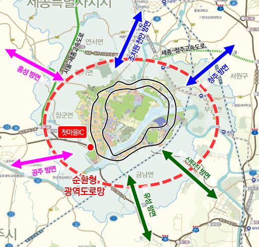 행복도시 방사·순환형 도로망 개념도.출처=행복청