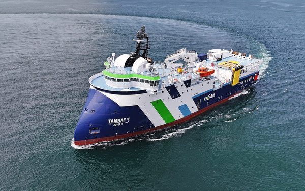 HJ중공업이 설계, 건조, 보증수리까지 담당한 물리탐사연구선 탐해3호. 사진=HJ중공업