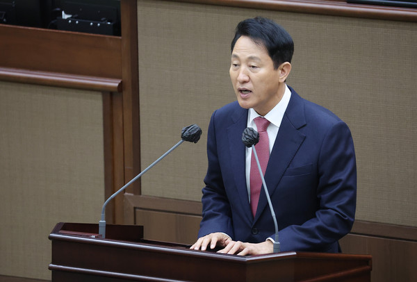 오세훈 서울시장이 10일 서울 중구 서울시의회에서 열린 제331회 정례회에서 시정연설을 하고 있다. 사진=연합뉴스