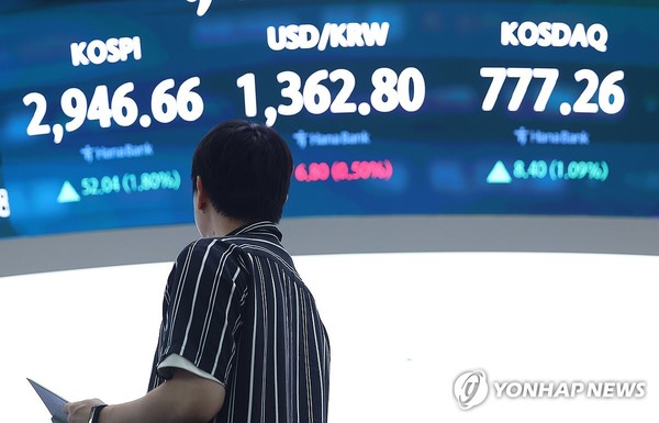 서울 중구 하나은행 딜링룸 현황판. 사진=연합뉴스