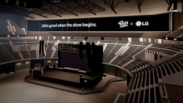 LG전자가 오는 9월 개장하는 스페인 최대 규모 실내 경기장 '로이그 아레나'에 대규모 사이니지를 공급한다. 사진은 아레나 내부에 설치되는 LED 사이니지의 렌더링 이미지. 사진=LG전자
