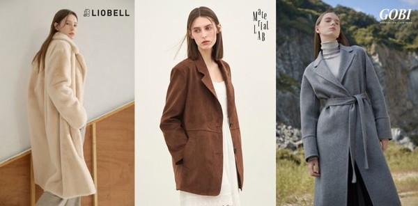 현대홈쇼핑이 역시즌 판매에 들어가는 주요 브랜드 '리오벨'(왼쪽부터), '머티리얼랩', '고비'의 대표 상품. 사진=현대백화점그룹