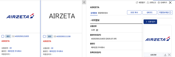 특허청 KIPRIS에 등록된 에어인천 상표. 사진=KIPRIS 캡처