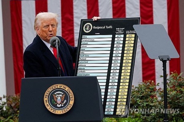 국가별 관세율을 발표하는 트럼프 미국 대통령. 사진=연합뉴스.